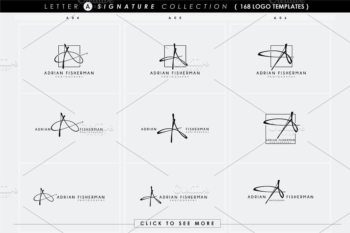 168 LETTER A SIGNATURE monogram logo, a Branding & Logo Template by Whimsical Logoshop (Photo 8 of 16)