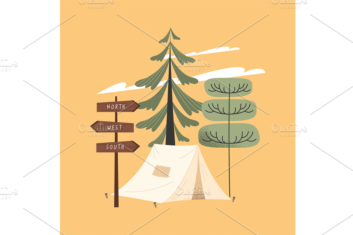 camping tent and trees, an Illustration by studiogstock