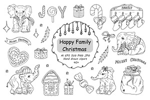 Hand-Drawn Happy Family Christmas