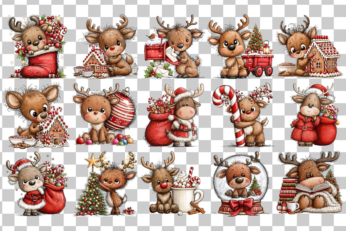 Whimsical Christmas Reindeer PNG, a Seasonal Illustration by Nicolle's Colorful Art (Photo 3 of 6)