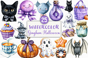Purple Gingham Halloween Clipart, an Illustration by Craft Nest (Thumbnail 1 of 6)