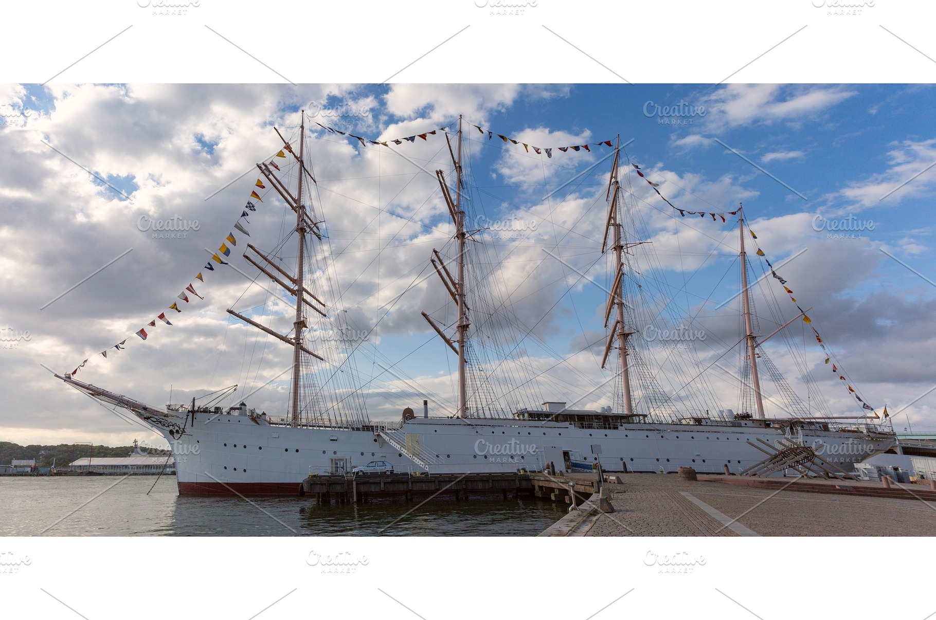 Tall ship and waterfront skyline in, a Transportation Photo by kavalenkava