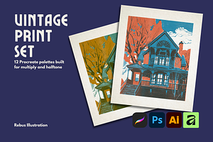 Vintage Print Set Procreate Palettes, a Palette Add-On by Rebus Illustration