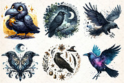 Watercolor Raven Clipart, an Illustration by DreamCafeArt (Thumbnail 2 of 7)