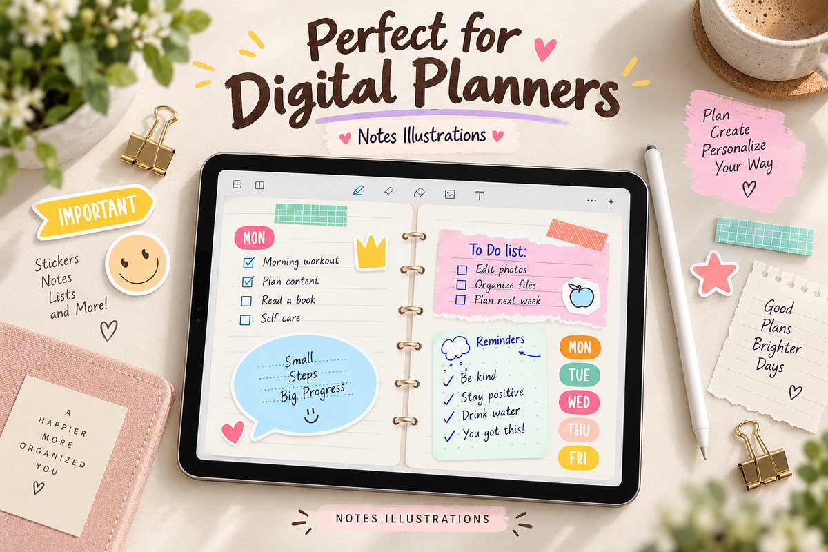 Cute Notes & Planner Illustrations, an Education Illustration by Anna Studio (Photo 2 of 12)