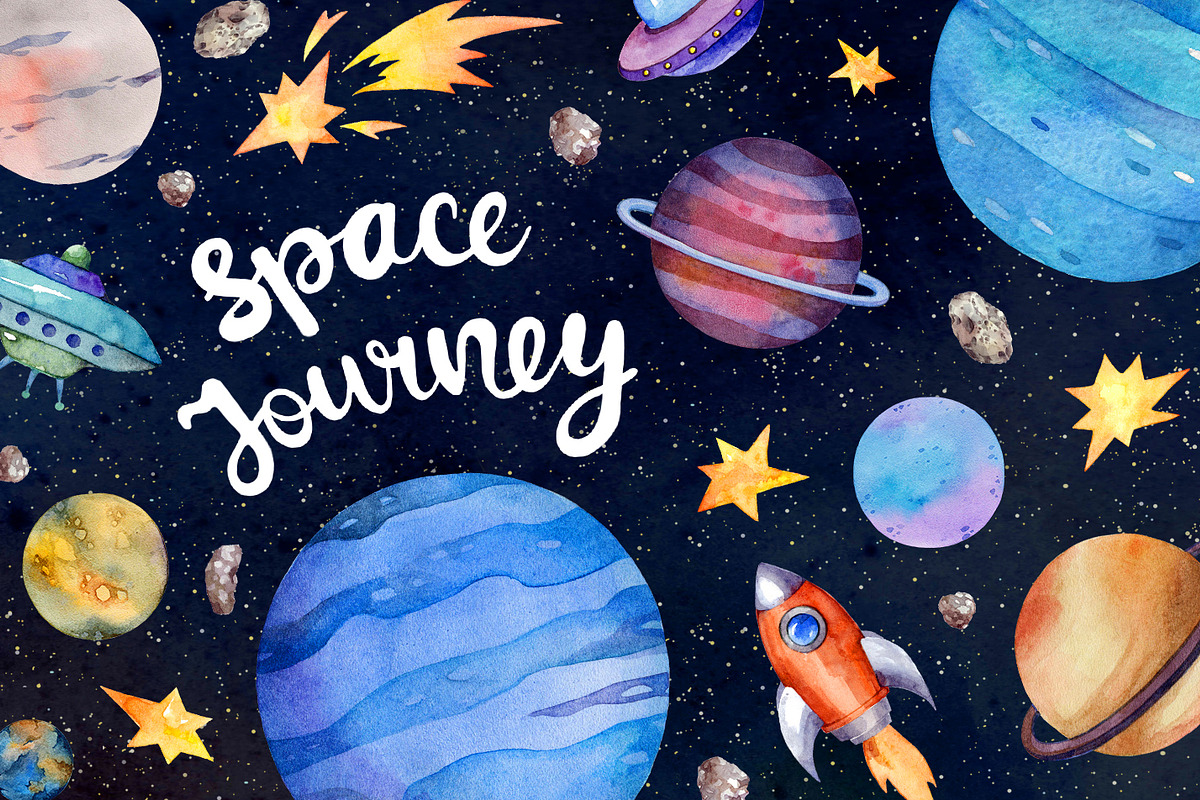 Space journey Watercolor, a Background Graphic by Green_leaf_17 (Photo 1 of 3)