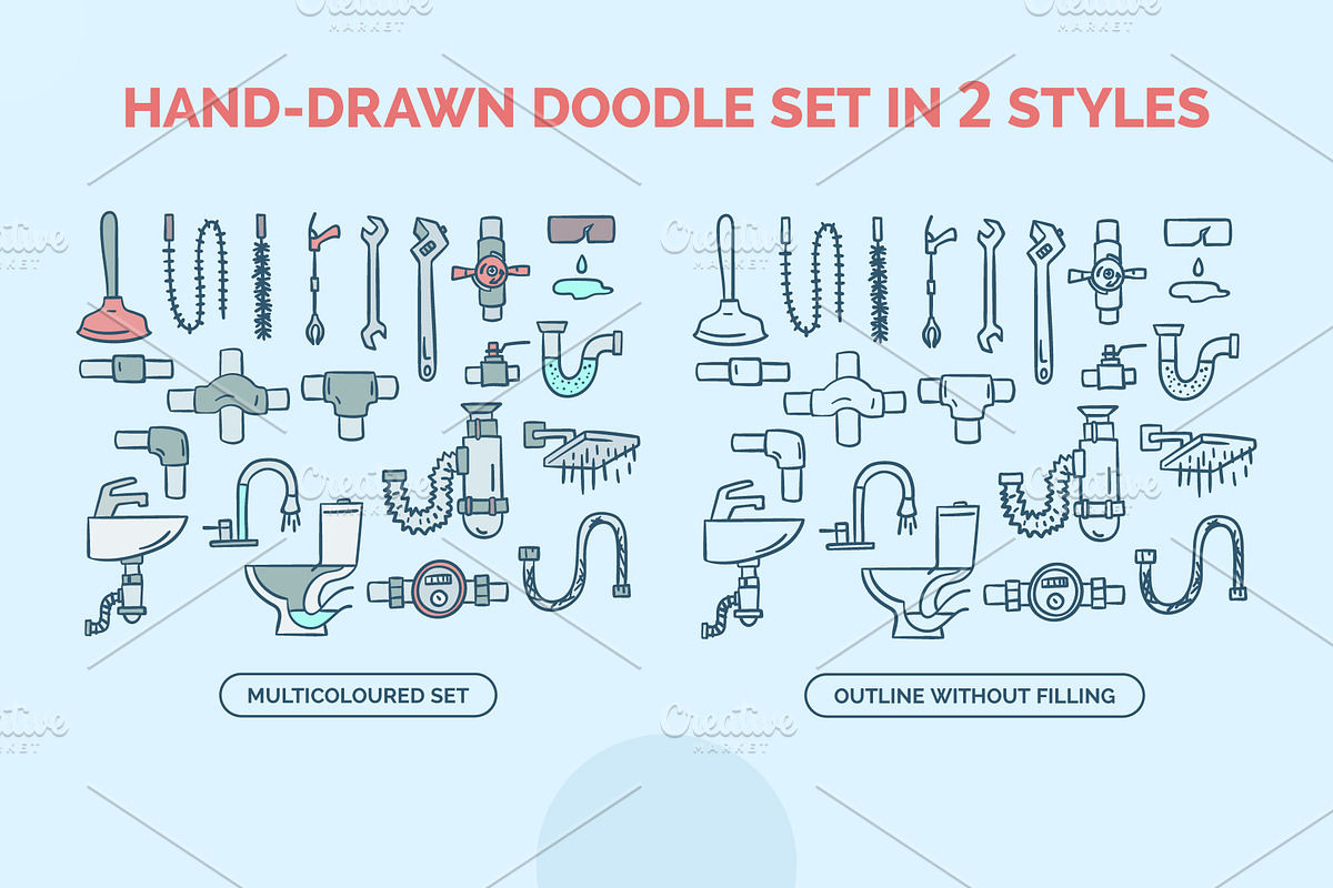 Plumbing and Pipes Set Doodle Style, an Object Graphic by 35lab (Photo 2 of 6)