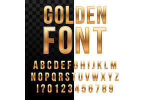 Golden glossy font, gold alphabet.