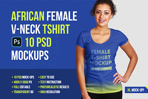 African Female V-Neck T-Shirt Mockup, a Shirt Mockup by Hi, Mock-Up!