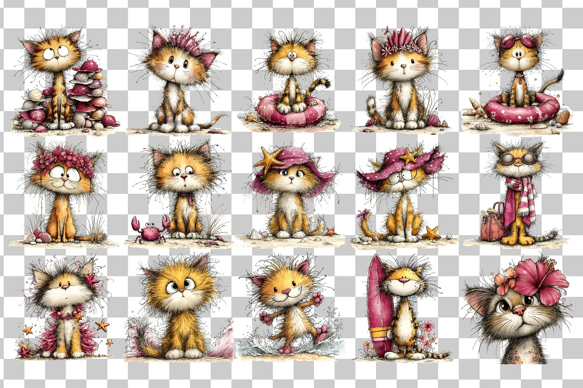 Beach Cat PNG Clipart Watercolor, a Seasonal Illustration by Nicolle's Colorful Art (Photo 4 of 4)