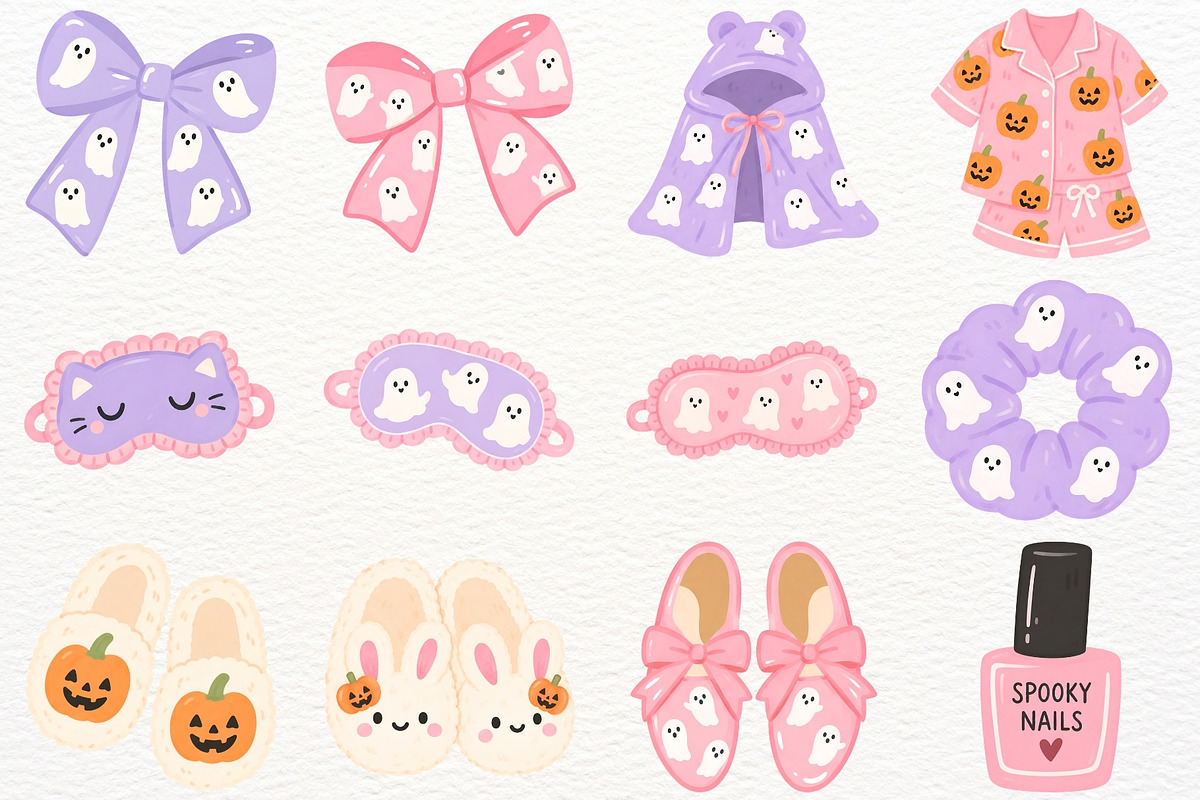 Halloween Sleepover Clipart Preppy, a Seasonal Illustration by SugarCloudStudioArt (Photo 6 of 6)