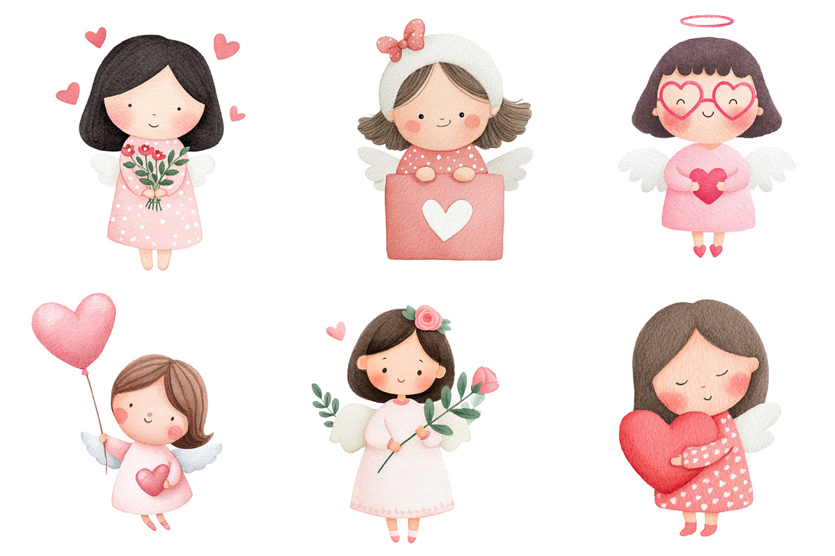 Watercolor Valentine Angel Clipart, an Illustration by Dream Creation (Photo 2 of 7)