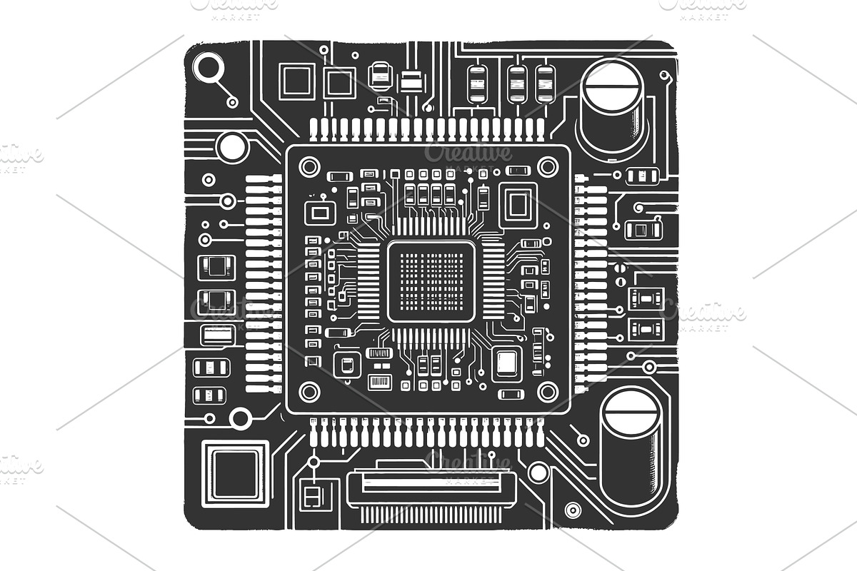 Microchip Processor On Electronic, a Technology Illustration by AlexArt