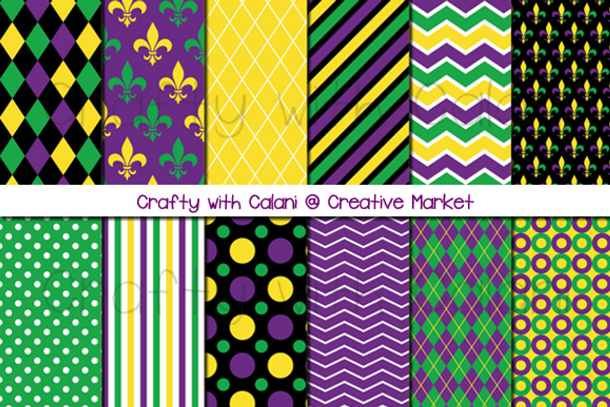 Mardi Gras Digital Paper Set, a Pattern Graphic by Crafty with Calani