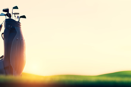 Golf clubs in bag at sunset., a Sports & Recreation Photo by Photocreo Michal Bednarek