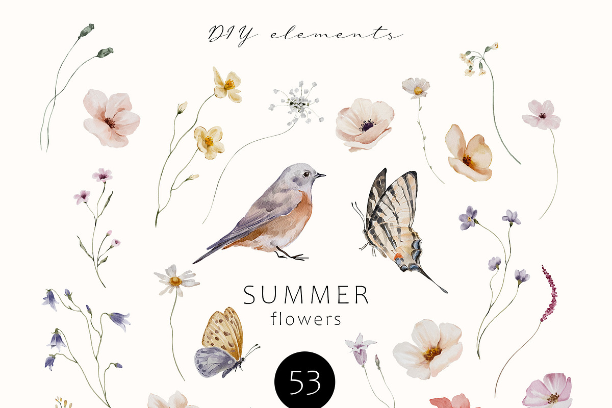 Summer Flowers Watercolor Set, a Decorative Illustration by Watercolor_Ma (Photo 4 of 7)
