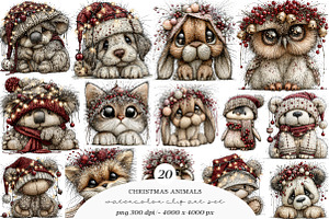 Cute Animals Christmas Clipart, a Transportation Illustration by SinaCreation
