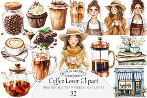 Watercolor Coffee Lover Clipart, an Illustration by Design Market