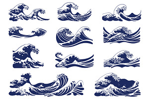 Ocean waves. Flat japanese wave with, an Illustration by Valerie Bodnar