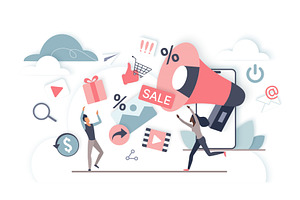 Online marketing cloud promotion, a Technology Illustration by Lemberg Vector
