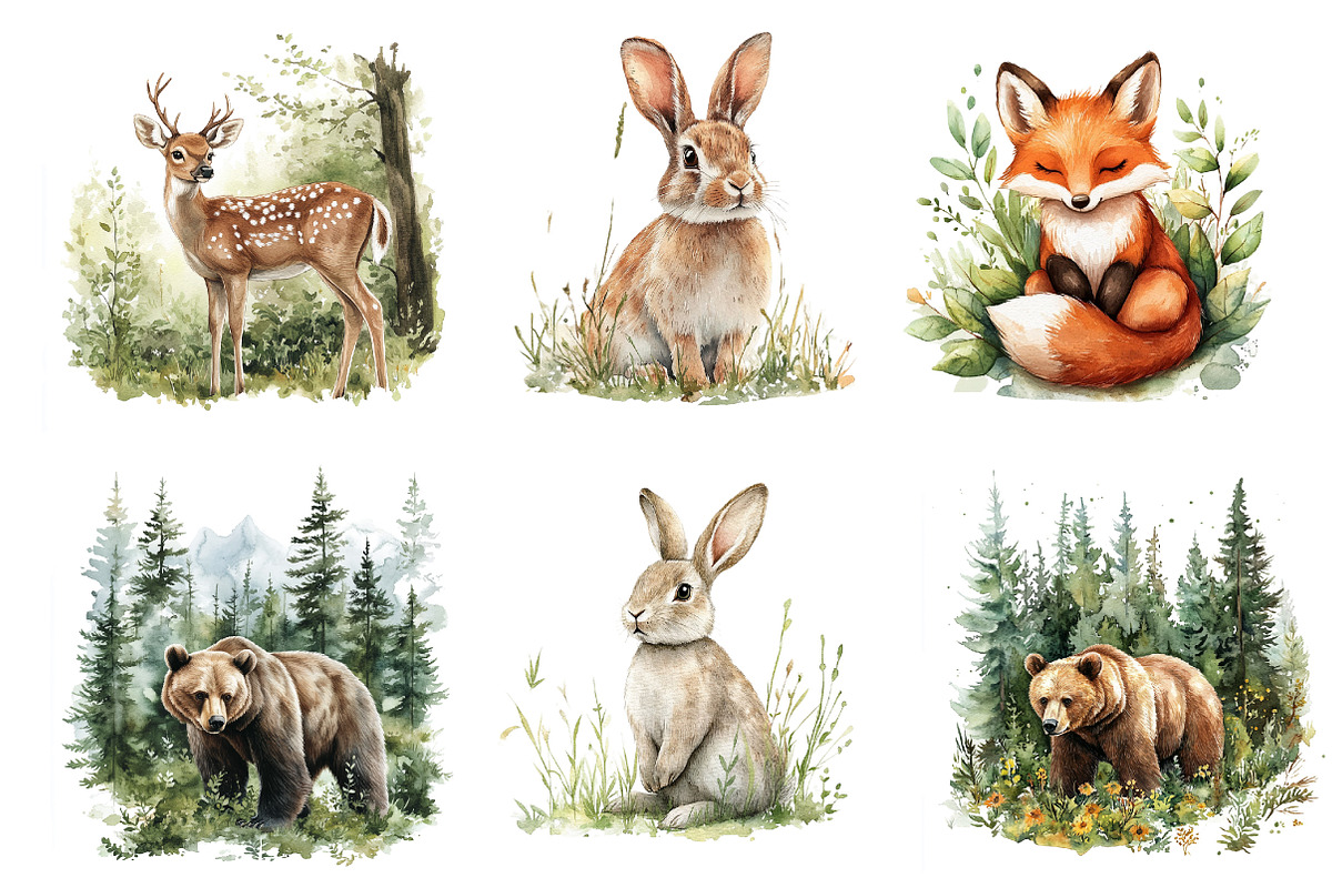 Watercolor Green Forest Clipart, an Illustration by Dream Creation (Photo 2 of 8)