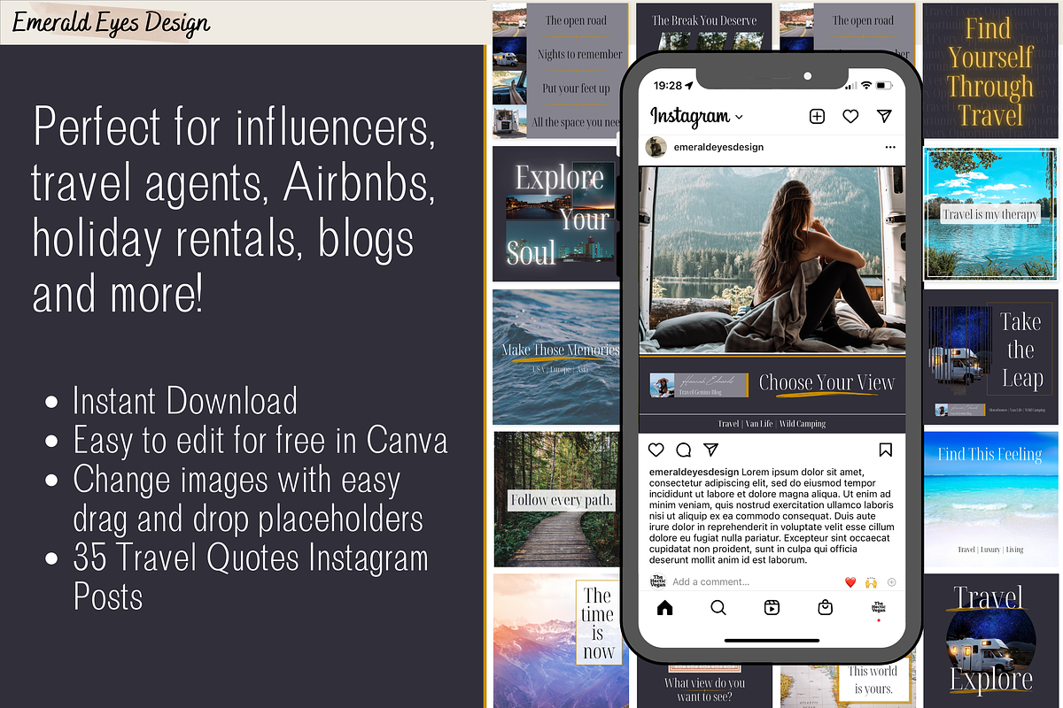 35 Canva Motivational Travel Quotes, a Social Media Template by Emerald Eyes Design (Photo 2 of 3)