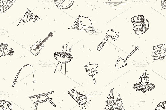 Set Of Doodle Camping Icons.