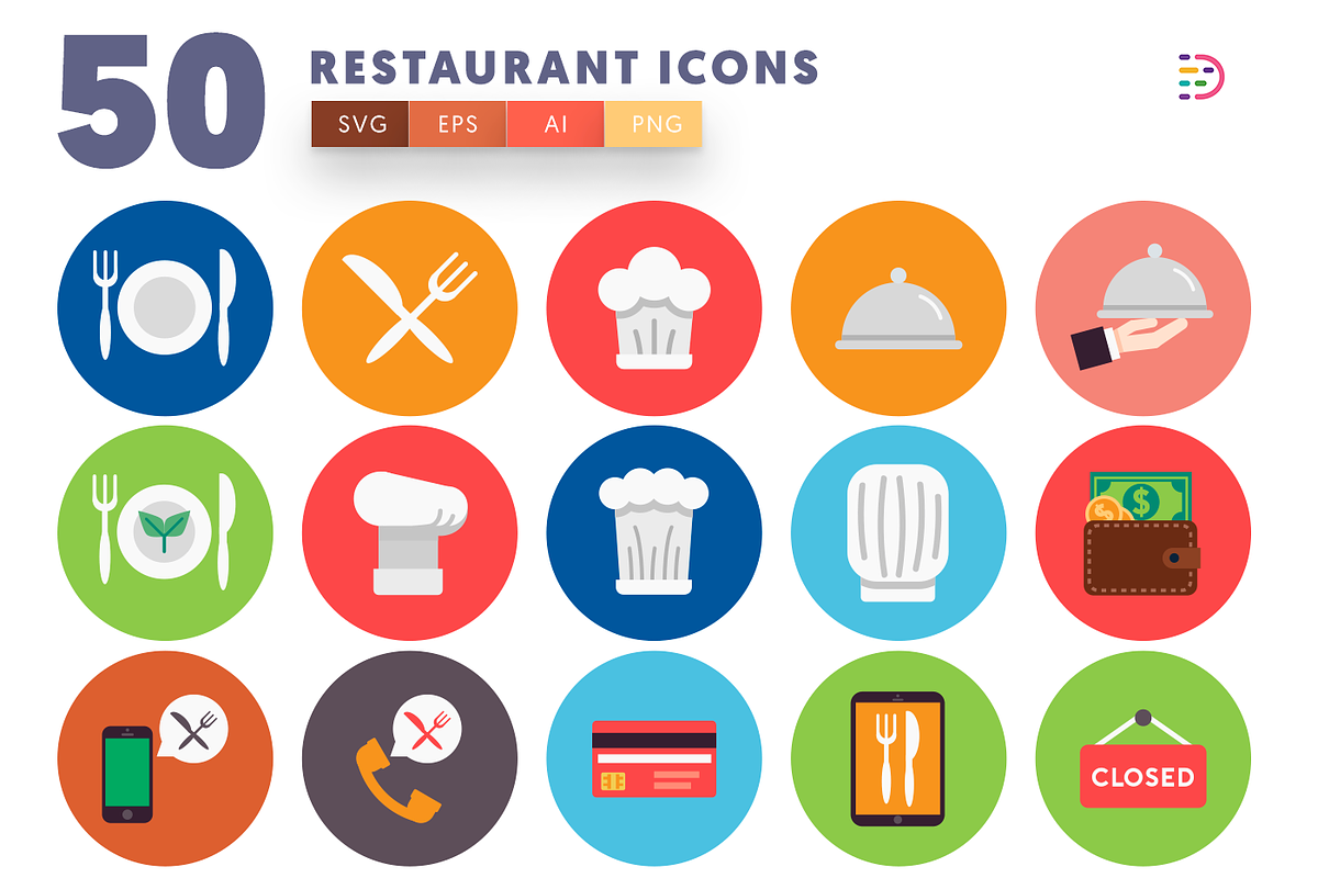 50 Restaurant Icons, an Icon by Dighital (Photo 1 of 10)