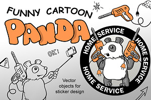 Funny Vector Pandas - Doodle Style