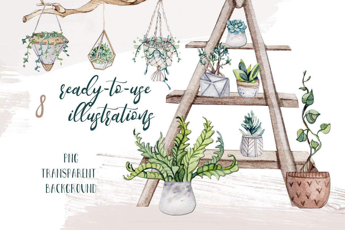 Watercolor set HOME JUNGLE, a Decorative Illustration by S_ARTLOVE (Photo 6 of 11)