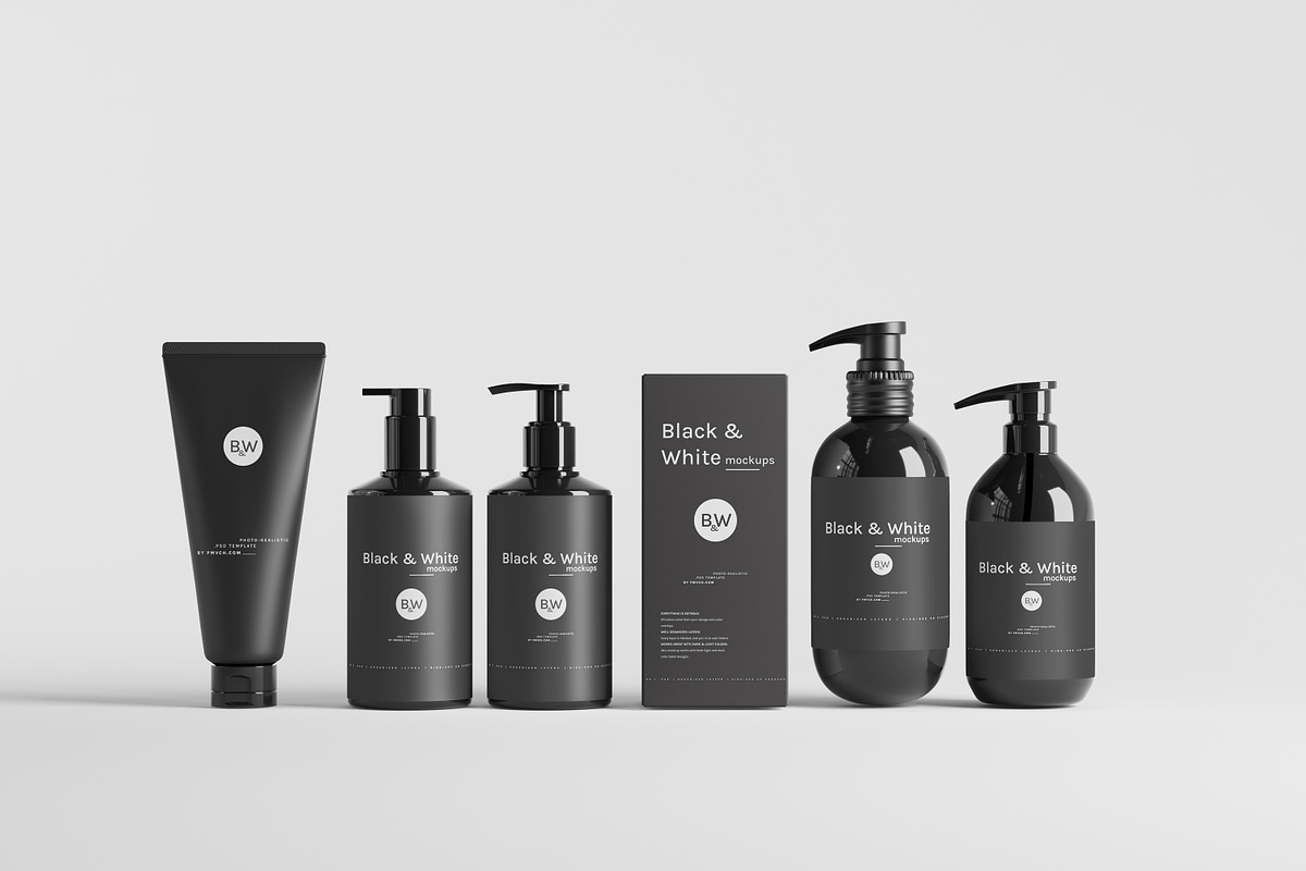 Black & White Mockups - Pump Bottles, a Packaging Mockup by pmvch (Photo 8 of 160)