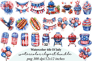 Watercolor 4th Of July Clipart, an Illustration by Digital Artistic99