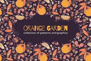 Orange garden. Set of fruit patterns