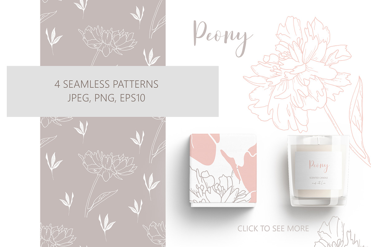 Peony Flower outlines & patterns, a Pattern Graphic by Jermolina Mockups (Photo 5 of 7)