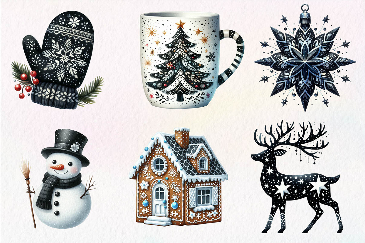 Black and White Christmas Clipart, an Illustration by Dream Creation (Photo 7 of 7)