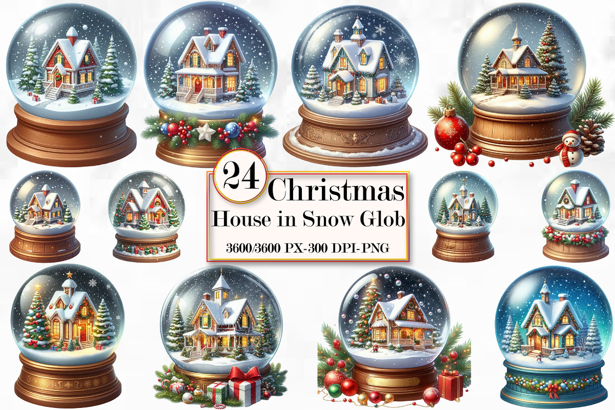 Christmas House in Snow Glob Clipart, a Seasonal Illustration by Craft Nest (Photo 1 of 4)