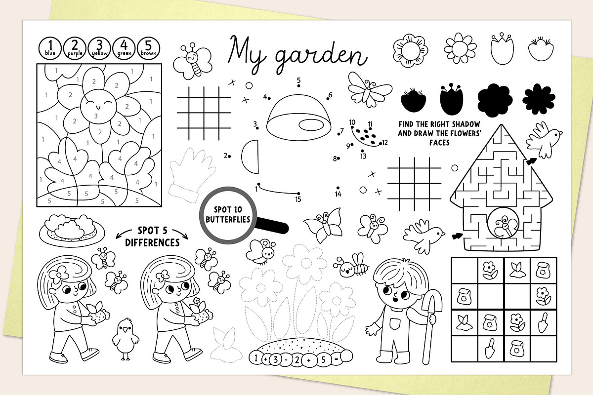 Garden coloring activity placemats, an Education Illustration by Lexi Claus (Photo 3 of 6)