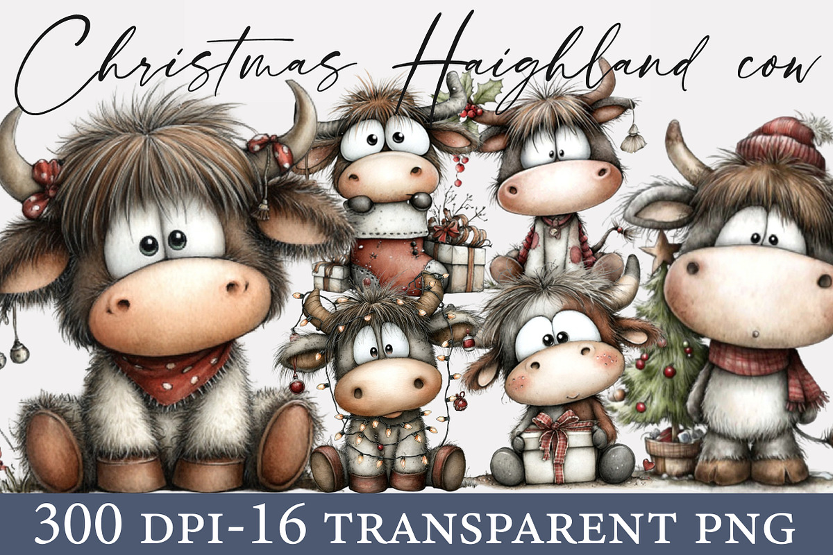 Whimsical Christmas Haigh land cow, an Illustration by Designworld (Photo 1 of 6)