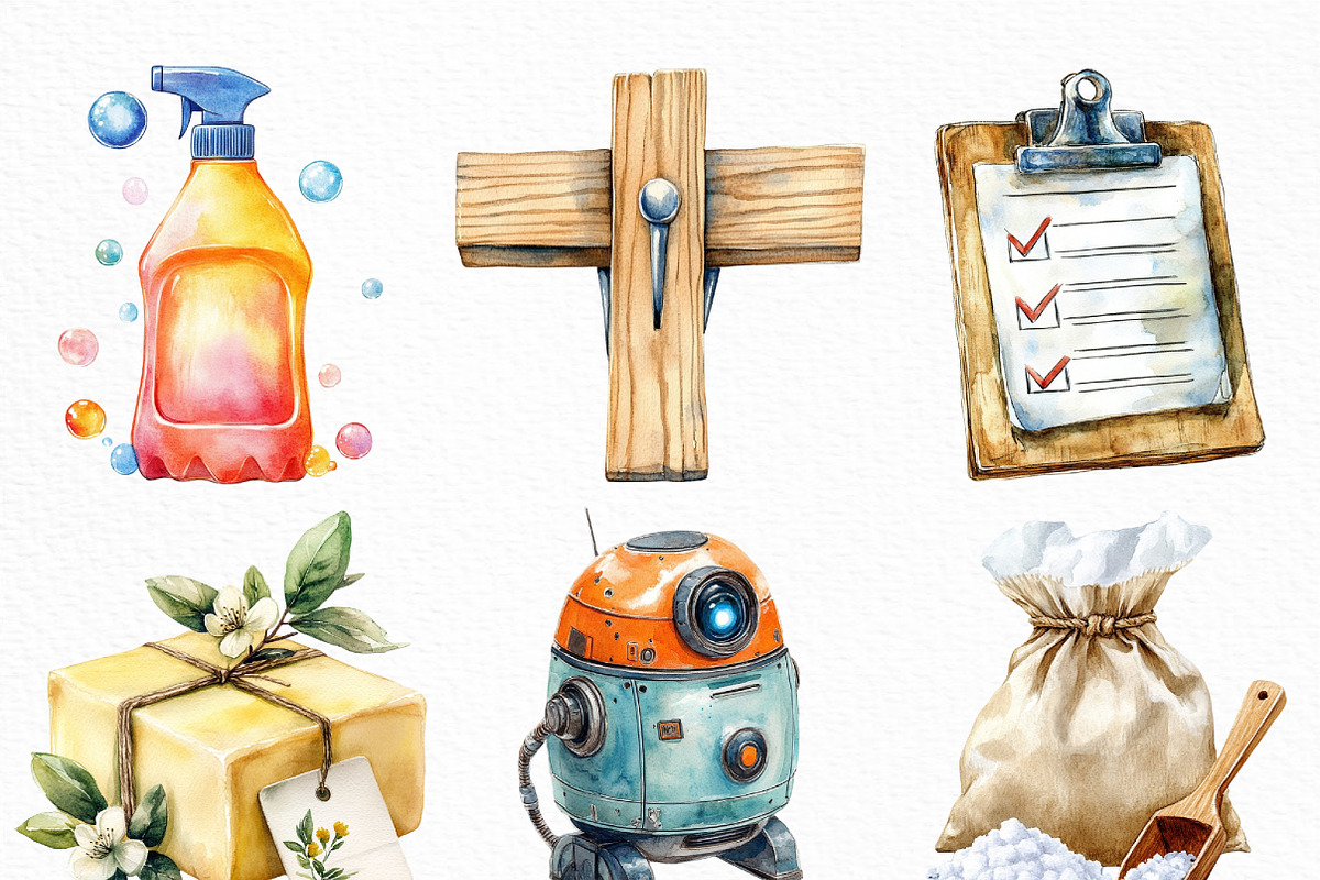 Watercolor Housekeeping Clipart, an Illustration by Craft Nest (Photo 2 of 6)
