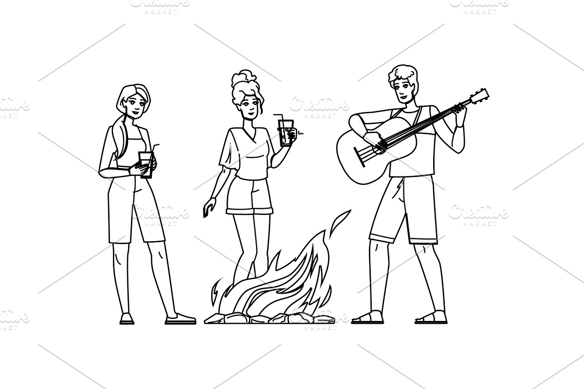 fire beach bonfire party vector, a Person Illustration by pikepicture