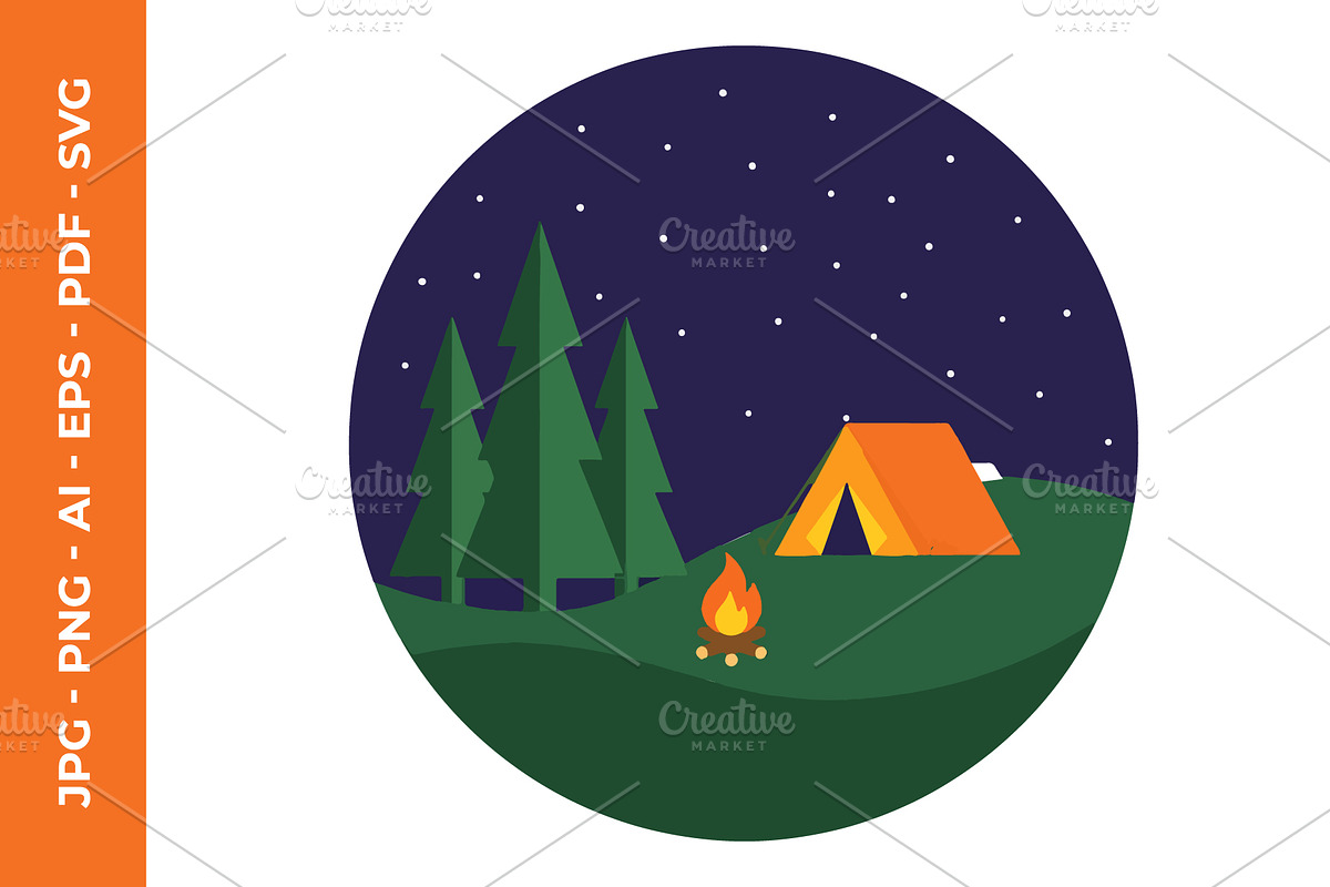 Campsite with campfire illustration, a Decorative Illustration by nandinigraphics (Photo 1 of 3)