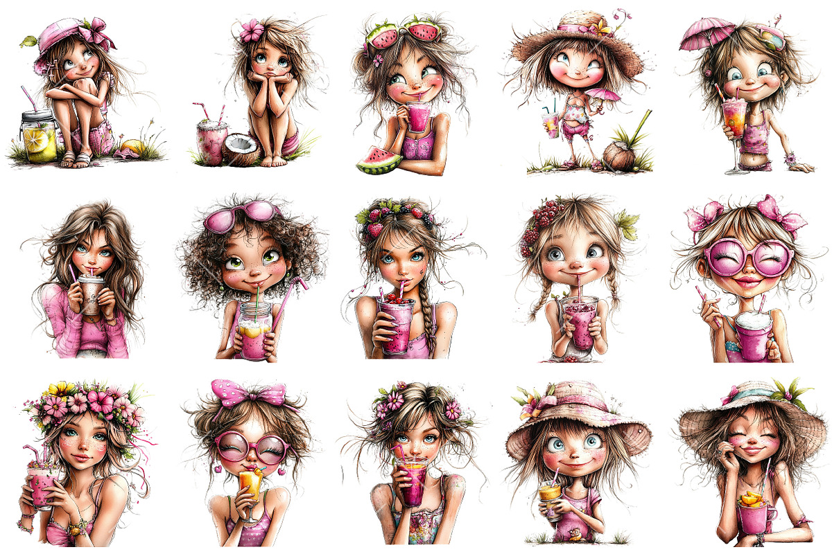 Summer Girls with Drinks Clipart, an Illustration by OK Design (Photo 3 of 6)