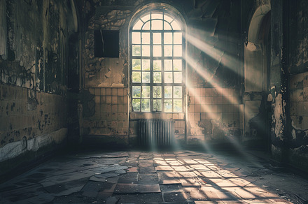 Arch window in abandoned hospital, an Architecture Photo by MistyDay