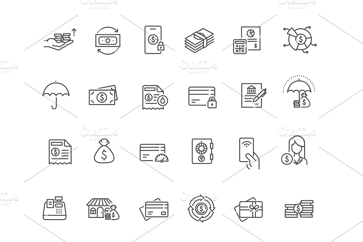 Money and Banking Symbols, an Outline Icon by Tettygreen (Photo 2 of 2)
