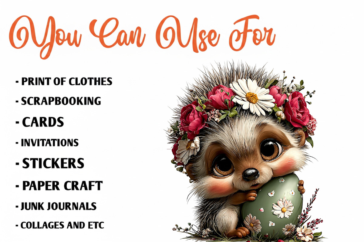 Whimsical Easter Hedgehog Clipart, an Illustration by CreationArt (Photo 2 of 7)