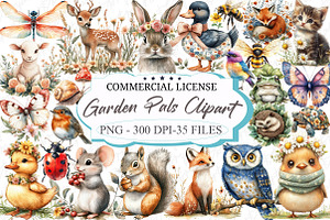 Garden Pals Watercolor Clipart, an Illustration by designcity5