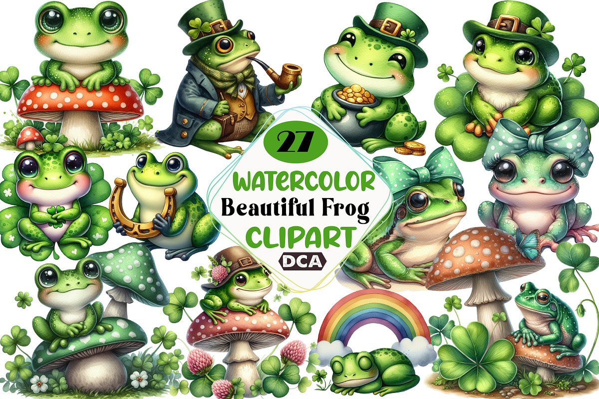 St Patrick’s Day Beautiful Frog Clip, an Illustration by DreamCafeArt (Photo 1 of 4)