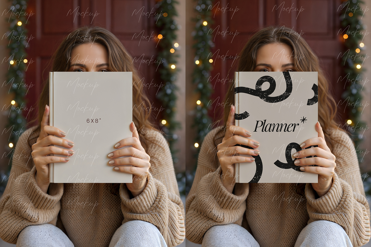 Winter Book Mockup with Fairy Lights, a Product Mockup by TatiMockup (Photo 2 of 3)