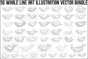 Whale Line Art Vector Bundle, an Illustration by yasushie