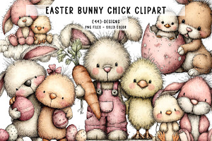 Easter Bunny Chick Clipart, an Illustration by CreationArt